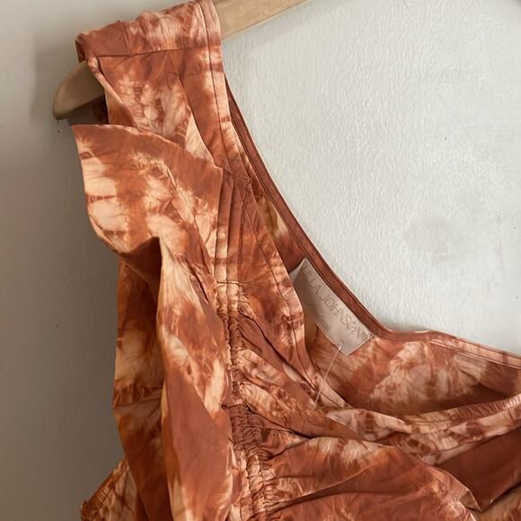 ULLA JOHNSON Senta One-Shoulder Tie Dye Stripe Cotton Top Sequoia - Picture 4 of 15